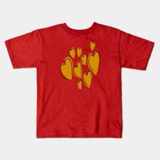 Cute Hearts Hand Drawn Yellow Romantic Doodle Kids T-Shirt